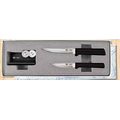 Paring Knife Pair Plus Sharpener Gift Set w/ Black Handles